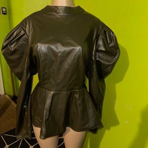 Faux Leather Peplum Top